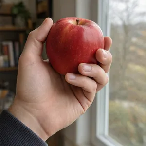 A realistic photo of a hand holding a red apple, with all fingers clearly visible. - Microsoft MAI-Image-2.6