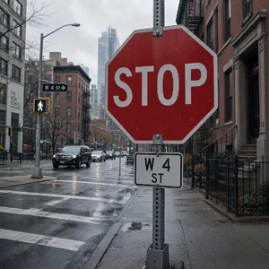 A red stop sign on a street corner displaying the word 