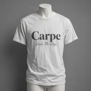 A wrinkled white T-shirt with 
