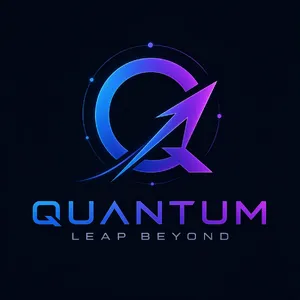 Abstract geometric logo for tech startup 'Quantum Leap', evoking connection & speed, vibrant blue/purple gradient, sharp angles. 'Quantum Leap' as text contained in logo. - Microsoft MAI-Image-2.6