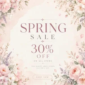 Instagram post graphic: 'SPRING SALE 30% OFF'. Floral background, pastel colors, elegant serif font style visually integrated. - Microsoft MAI-Image-2.6