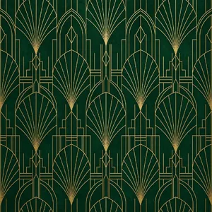 Seamless geometric pattern, Art Deco style, gold lines on deep emerald green background, high resolution texture for print. - Microsoft MAI-Image-2.6