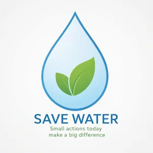 Visual element for an infographic about water conservation. Stylized water droplet icon containing a small green leaf, clean vector art. - Microsoft MAI-Image-2.6