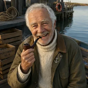 A 4K photo of an old fisherman with a weathered face and a pipe, grinning. - Alibaba Qwen-Image-3.0-Pro