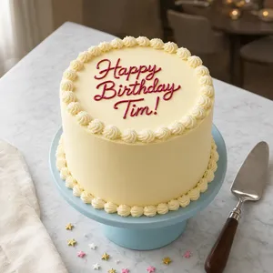 A birthday cake with icing that spells 
