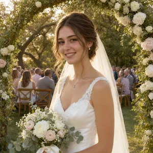 A bride on her wedding day, smiling with tears of joy in her eyes. - Alibaba Qwen-Image-3.0-Pro