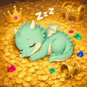 A cute chibi-style dragon sleeping on a pile of gold. - Alibaba Qwen-Image-3.0-Pro