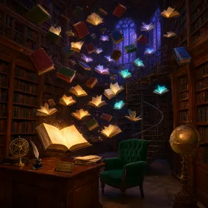 A library where the books are glowing and floating in mid-air, illustrated in a magical realism style with dramatic lighting and rich atmospheric colors. - Alibaba Qwen-Image-3.0-Pro