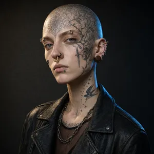 A portrait of a person with elaborate facial tattoos and piercings, shown in sharp detail. - Alibaba Qwen-Image-3.0-Pro