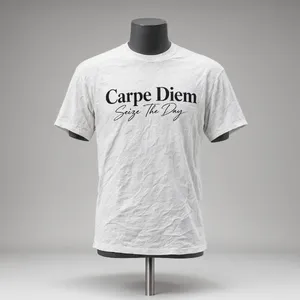 A wrinkled white T-shirt with 
