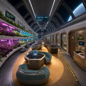 Interior of a futuristic space habitat with hydroponics gardens, communal areas, and living quarters. Show curved walls, artificial gravity considerations, and multipurpose furniture designs. - Alibaba Qwen-Image-3.0-Pro