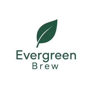 Minimalist logo for a sustainable coffee brand 'Evergreen Brew', single leaf motif, clean lines, vector style, white background. 'Evergreen Brew' contained as text in logo - Alibaba Qwen-Image-3.0-Pro