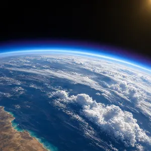 Photorealistic aerial photograph clearly showing the edge of the Earth from space, capturing realistic curvature, atmosphere, and sunlight reflections - Alibaba Qwen-Image-3.0-Pro