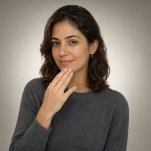 Photorealistic close-up portrait of a person clearly performing the American Sign Language gesture for 