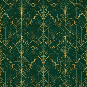 Seamless geometric pattern, Art Deco style, gold lines on deep emerald green background, high resolution texture for print. - Alibaba Qwen-Image-3.0-Pro