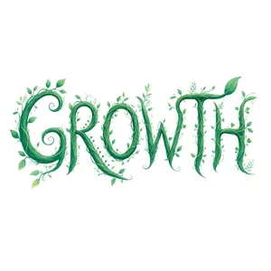 The word 'GROWTH' visualized using stylized plant vines organically forming the letters, green tones, white background, graphic design. - Alibaba Qwen-Image-3.0-Pro
