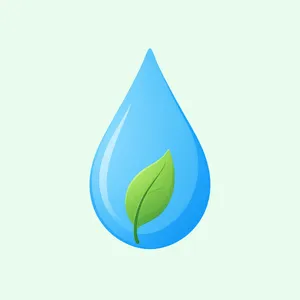 Visual element for an infographic about water conservation. Stylized water droplet icon containing a small green leaf, clean vector art. - Alibaba Qwen-Image-3.0-Pro