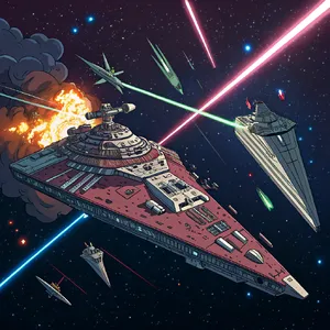A 90s anime-style space battle scene with giant starships and laser beams. - Recraft Recraft V3