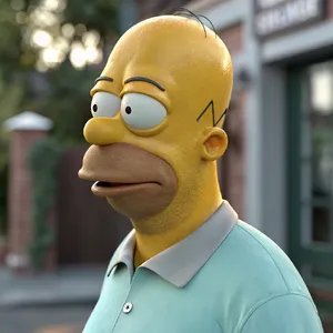 A famous cartoon character (e.g. Homer Simpson) rendered fully photorealistically as if a real human being, accurately preserving recognizable facial features and proportions - Recraft Recraft V3