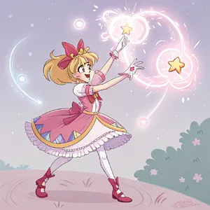 A magical girl character in a frilly dress, casting a spell (classic anime trope). - Recraft Recraft V3