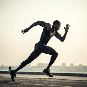 A runner mid-stride in a full-body action shot, limbs in motion and well-defined. - Recraft Recraft V3