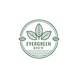 Minimalist logo for a sustainable coffee brand 'Evergreen Brew', single leaf motif, clean lines, vector style, white background. 'Evergreen Brew' contained as text in logo - Recraft Recraft V3