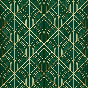 Seamless geometric pattern, Art Deco style, gold lines on deep emerald green background, high resolution texture for print. - Recraft Recraft V3