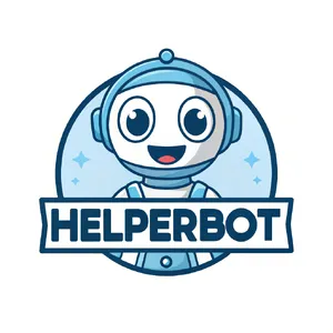 Simple flat vector mascot: friendly smiling robot character 'HelperBot', approachable design, primarily blue and white. - Recraft Recraft V3