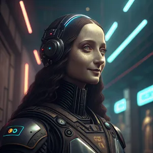 The Mona Lisa reimagined as a futuristic android, rendered in a digital art style that preserves Da Vinci's composition while incorporating sleek cyberpunk aesthetics and technological elements. - Recraft Recraft V3