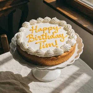 A birthday cake with icing that spells 
