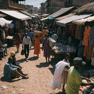 A bustling market scene with dozens of people buying and selling goods. - Recraft Recraft V4.1