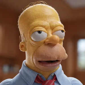 A famous cartoon character (e.g. Homer Simpson) rendered fully photorealistically as if a real human being, accurately preserving recognizable facial features and proportions - Recraft Recraft V4.1