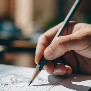 A hand drawing a sketch on paper with a pencil, the hand and pencil tip in clear focus. - Recraft Recraft V4.1