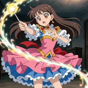 A magical girl character in a frilly dress, casting a spell (classic anime trope). - Recraft Recraft V4.1