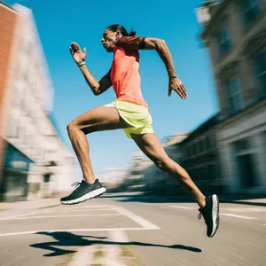 A runner mid-stride in a full-body action shot, limbs in motion and well-defined. - Recraft Recraft V4.1