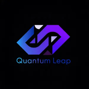 Abstract geometric logo for tech startup 'Quantum Leap', evoking connection & speed, vibrant blue/purple gradient, sharp angles. 'Quantum Leap' as text contained in logo. - Recraft Recraft V4.1