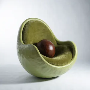 An armchair designed in the shape of an avocado, presented in a contemporary product photography style with professional studio lighting against a minimalist background. - Recraft Recraft V4.1