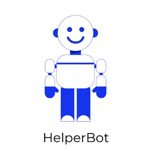 Simple flat vector mascot: friendly smiling robot character 'HelperBot', approachable design, primarily blue and white. - Recraft Recraft V4.1