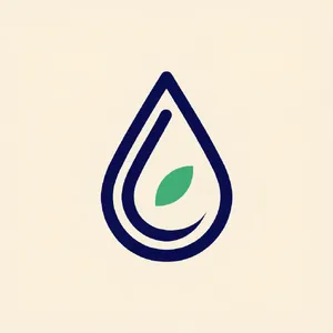 Visual element for an infographic about water conservation. Stylized water droplet icon containing a small green leaf, clean vector art. - Recraft Recraft V4.1