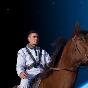 A realistic astronaut being ridden by a horse, photorealistic depiction in outer space with accurate lighting and proportions - Reve Reve Image (Halfmoon)