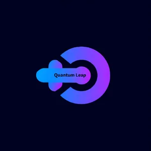 Abstract geometric logo for tech startup 'Quantum Leap', evoking connection & speed, vibrant blue/purple gradient, sharp angles. 'Quantum Leap' as text contained in logo. - Reve Reve Image (Halfmoon)