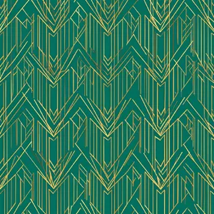 Seamless geometric pattern, Art Deco style, gold lines on deep emerald green background, high resolution texture for print. - Reve Reve Image (Halfmoon)