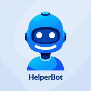 Simple flat vector mascot: friendly smiling robot character 'HelperBot', approachable design, primarily blue and white. - Reve Reve Image (Halfmoon)