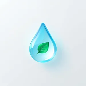 Visual element for an infographic about water conservation. Stylized water droplet icon containing a small green leaf, clean vector art. - Reve Reve Image (Halfmoon)