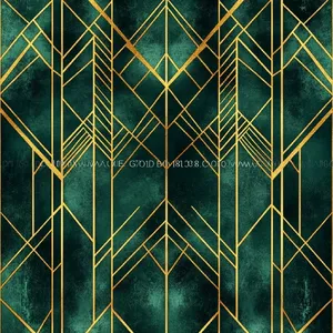 Seamless geometric pattern, Art Deco style, gold lines on deep emerald green background, high resolution texture for print. - Midjourney Midjourney V6.1