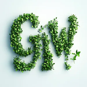The word 'GROWTH' visualized using stylized plant vines organically forming the letters, green tones, white background, graphic design. - Midjourney Midjourney V6.1