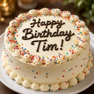 A birthday cake with icing that spells 