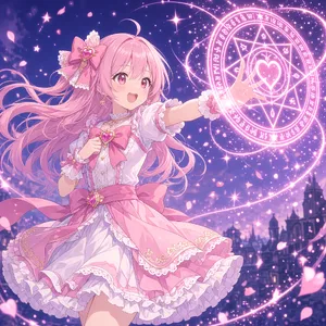 A magical girl character in a frilly dress, casting a spell (classic anime trope). - XAI Grok Imagine 2.0