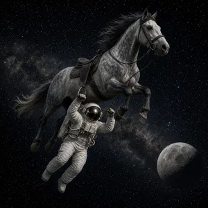 A realistic astronaut being ridden by a horse, photorealistic depiction in outer space with accurate lighting and proportions - XAI Grok Imagine 2.0