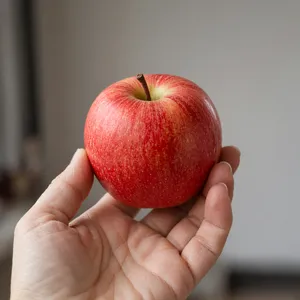 A realistic photo of a hand holding a red apple, with all fingers clearly visible. - XAI Grok Imagine 2.0